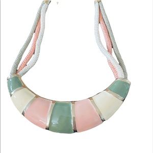 Vintage Multicolor Enamel Choker Three Strand Rope Necklace Statement Jewelry